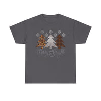 Load image into Gallery viewer, Merry &amp; Bright Christmas Tee — Leopard, Plaid &amp; Buffalo Plaid Tree Holiday Shirt