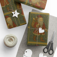 Load image into Gallery viewer, Vintage Santa Claus Christmas Wrapping Paper in the style of William Morris