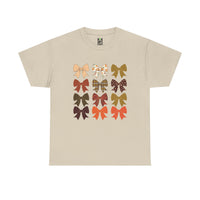 Load image into Gallery viewer, Fall-Inspired Bow Graphic Tee, Unisex Cotton T-Shirt, Autumn Fashion, Gift for Her, Casual Wear, Halloween Style
