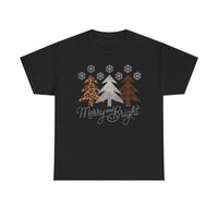 Load image into Gallery viewer, Merry &amp; Bright Christmas Tee — Leopard, Plaid &amp; Buffalo Plaid Tree Holiday Shirt