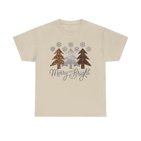 Load image into Gallery viewer, Merry &amp; Bright Christmas Tee — Leopard, Plaid &amp; Buffalo Plaid Tree Holiday Shirt