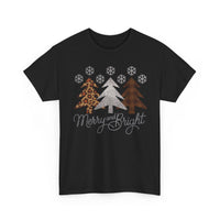 Load image into Gallery viewer, Merry &amp; Bright Christmas Tee — Leopard, Plaid &amp; Buffalo Plaid Tree Holiday Shirt