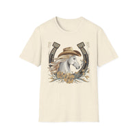 Load image into Gallery viewer, Cowgirl Horse T-Shirt — Western Horseshoe Design