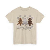Load image into Gallery viewer, Merry &amp; Bright Christmas Tee — Leopard, Plaid &amp; Buffalo Plaid Tree Holiday Shirt