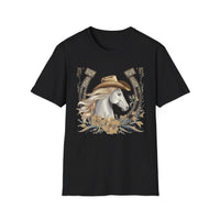 Load image into Gallery viewer, Cowgirl Horse T-Shirt — Western Horseshoe Design
